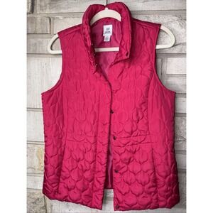 Izod Vest Med Women's Lined Quilted Dark Pink Pockets Draw string